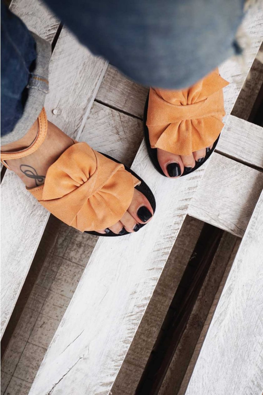 Echtleder flache Damen Sandalen FUNKY B, nude - korallenrot