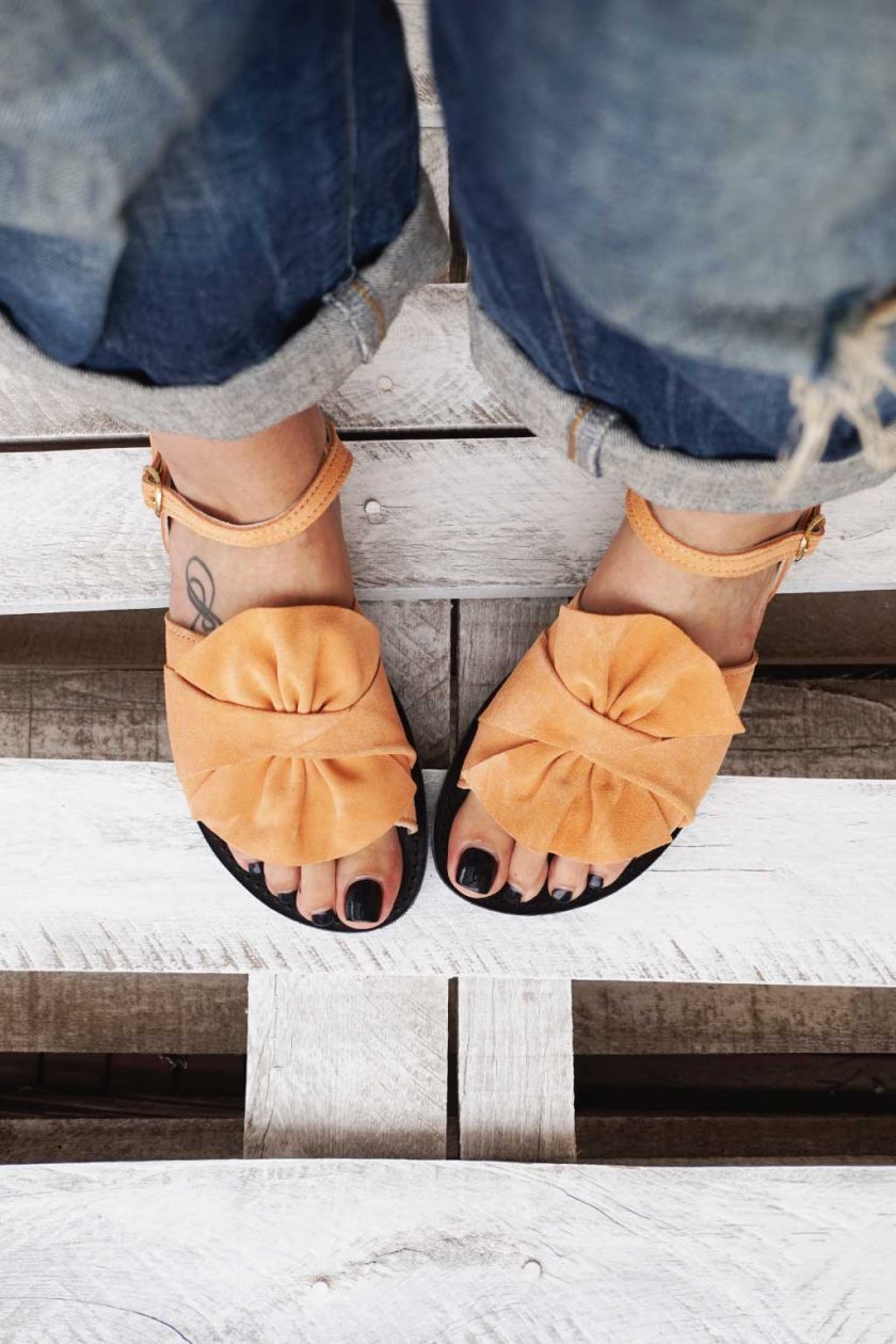 Echtleder flache Damen Sandalen FUNKY B, nude - korallenrot