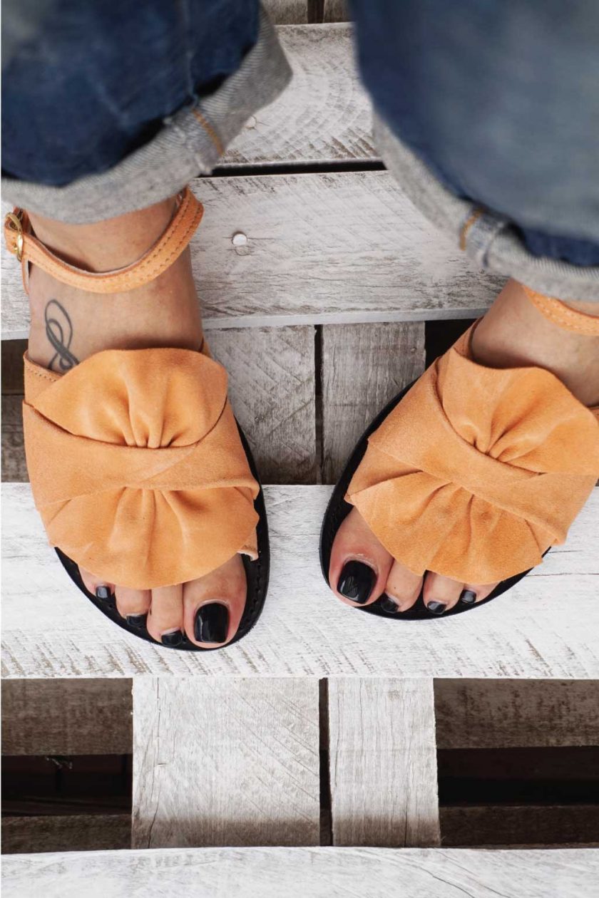 Echtleder flache Damen Sandalen FUNKY B, nude - korallenrot